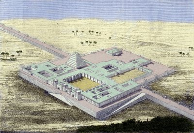 Khursabad (Iraq). Reconstruction of the palace of Sargon II, King of Assyria from 722 to 705 BC Engraving of the 19th century. by Unknown artist