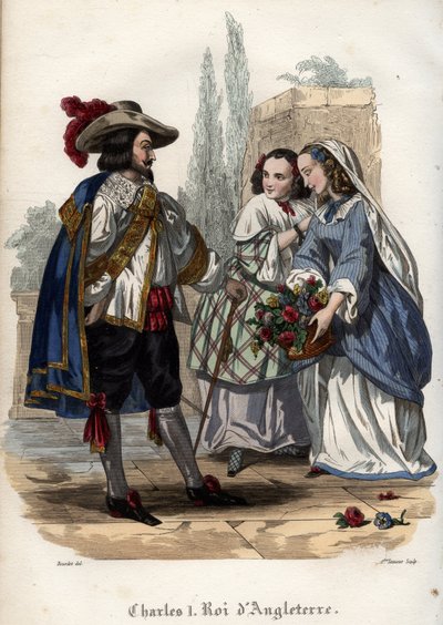 King Charles I of England seducing young women. Engraving from 1842 in Histoire des popes by Maurice Lachatre. Private collection. by Unknown artist