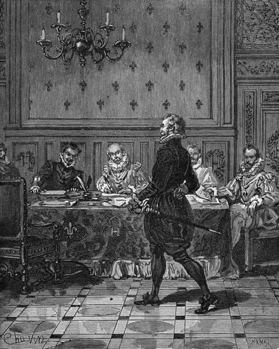 King of France Henry IV (1553-1610) (Standing) at a Meeting with His Ambassadors. Engraving of the 19th Century. In 
