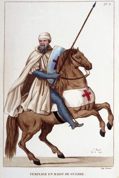 Knight Templar in war dress of the 14th century, engraving of 1830 by Unknown artist