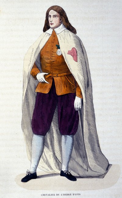 Knight of the Order of Avis, Portuguese order of chivalry instituted in 1147 by King Alfonso I Henriques for the struggle against the Moors. Engraving of the 19th century by Unknown artist