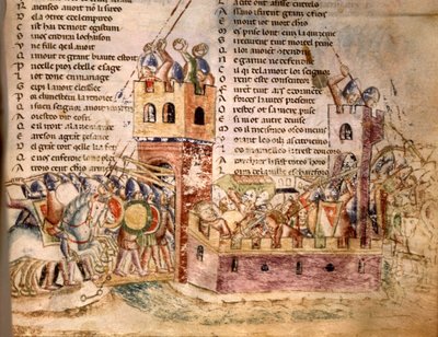 Knights storming a castle (12th century manuscript) by Unknown artist
