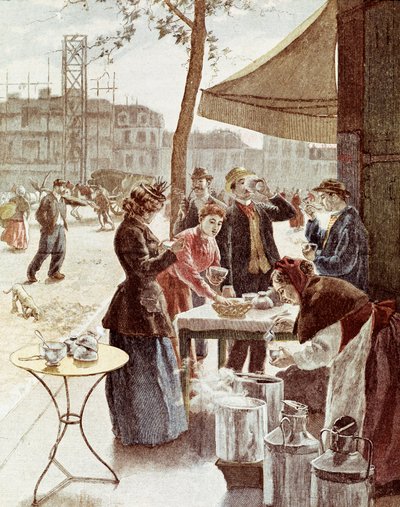 The Milkmaid, 6 am on Sunday morning. Colour engraving 14 July 1895. Paris, Musee Carnavalet by Unknown artist