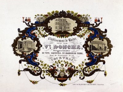 Label for a Winery, Liqueurs and Earthen Coals. Lithography by Unknown artist