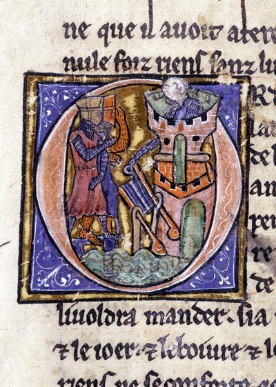 Lancelot at the Top of a Tower. Manuscript: Conquest of the Saint Gréal, Written 717 Years After the Passion of Our Lord. Bibliotheque Municipale de Rennes, ms. 255 (Collection of Novels of the Round Table); Paris by Unknown artist