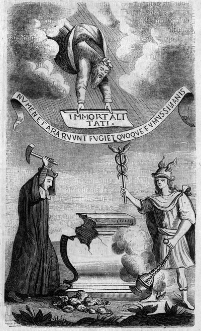 The Apotheosis of the Dictionary - Factums against the French Academy by Antoine Furetiere (1619-1688) - Engraving from 1860 by Unknown artist