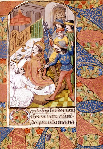 The assassination of Saint Thomas Becket (1118 - 1170), prelate and English politician. Miniature of the 14th century. Victoria & Albert Library, London by Unknown artist