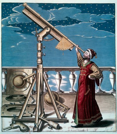 The Astronomer: A Man Watches the Stars in the Telescope. 17th Century. Paris, B.N. by Unknown artist