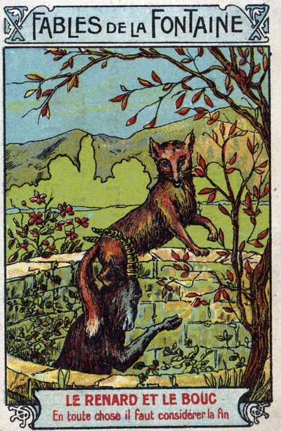 The Fox and the Goat - Fables by Jean de La Fontaine - Chromolithography of the End of the 19th Century by Unknown artist