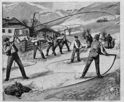 Le claqueurs du salskammergut - On several Sundays after the New Year, the young men of Salzburg crack whips to wake nature from her winter sleep - engraving 1897 by Unknown artist