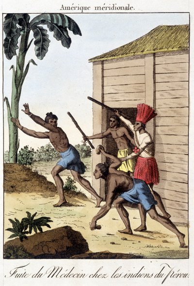 Escape of the Doctor among the Indians of Peru (Inca) - Engraving by Unknown artist
