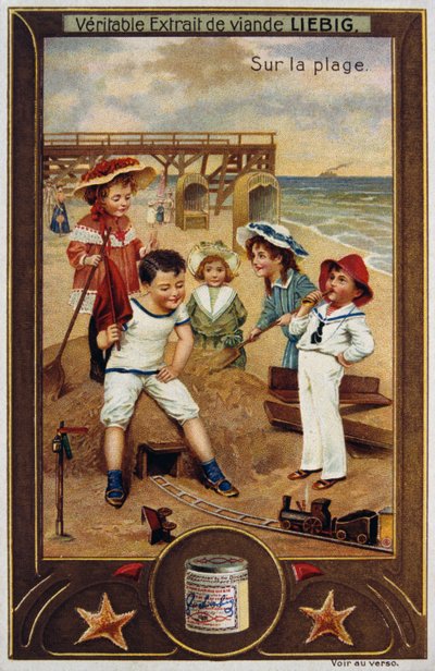Leibig card depicting French children on the beach 1890 by Unknown artist