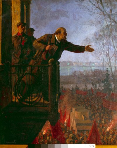 Lenin on the Balcony of the Csechinskaia House at Night, April 1917 by Unknown Artist