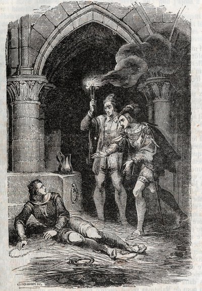 Leon (Leone) delivers Roger (Ruggero, Ruggiero) - engraving of 1851 from Roland furieux (Orlando furioso) (16th century) by Ludovico Ariosto, known as the Ariosta - Edition translated from Italian by the Count of Tressan and published by Gustave Harvard by Unknown artist