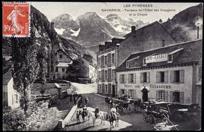 The Pyrenees, Gavarnie: terrace of the Hotel des Voyageurs and the circus - postcard, late 19th century by Unknown artist