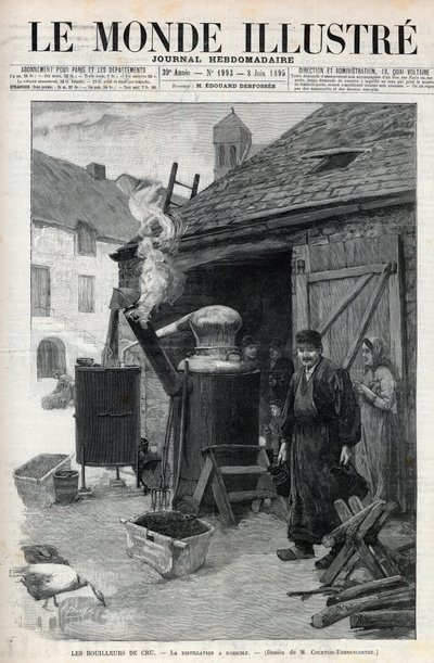 The Home Distillers - Home Distillation in Paris in 1895 - Engraving in 
