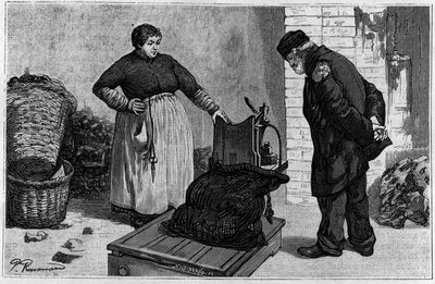 Les Chiffonniers: Le Weighing. Engraving in Le Journal de la Jeunesse by Unknown artist