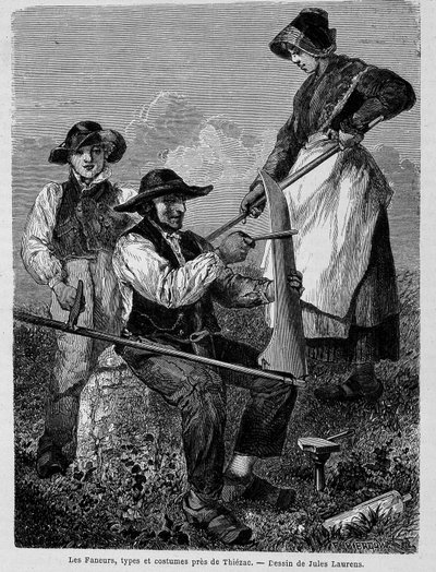 Les faneurs, types et costumes près Thiézac, en Auvergne - in Le tour du monde by Unknown artist