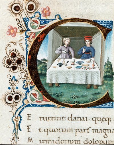Letterhead C decorated with a couple at the table. Miniature taken from 