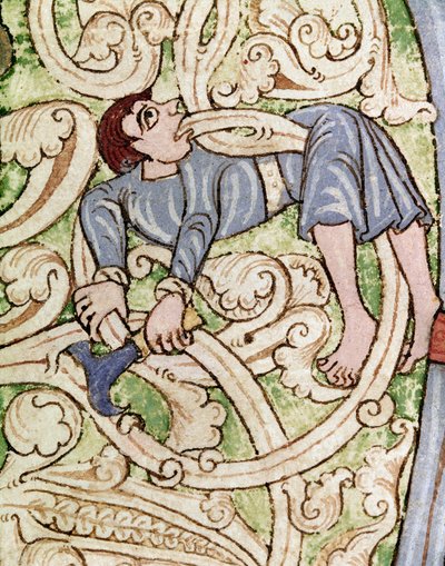Lettrine C decorated with the representation of a woodman. Miniature from a Bible (Old Testament) (Ms 3088) 12th century Coimbra, University Library by Unknown artist