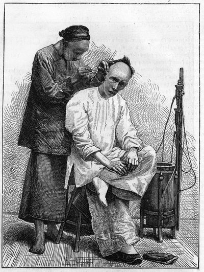 Life in China in the 19th century: The travelling barber by Unknown artist