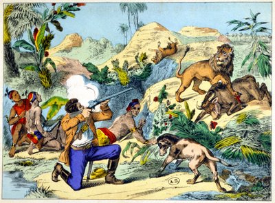 Lion hunt in Southern Africa by Unknown artist