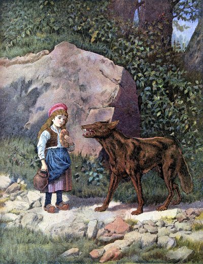 Little Red Riding Hood Meeting the Wolf in the Forest - in 