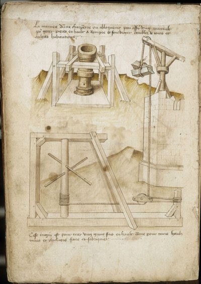 Load elevation system for construction site - Manuscript: parchment sheet of an engineer