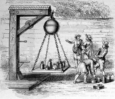 Loading Magdeburg hemispheres suspended to calculate atmospheric pressure - in 