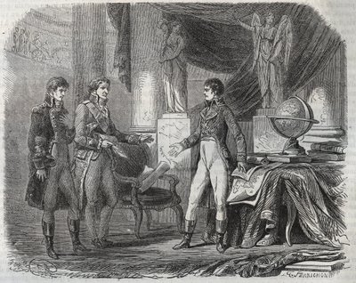 Lord Cornwallis (1738-1805) negotiating the Treaty of Amiens (1802) with Napoleon Bonaparte (1769-1821) - the Peace of Amiens, France - Treaty signed March 1802 which ended the Revolutionary Wars by Unknown artist