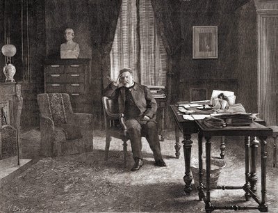 Louis Pasteur in his office at the institute. 19th century engraving by Unknown artist
