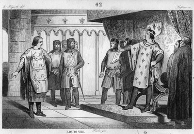 Louis VIII (1187-1226) the Lion receives an envoy from his enemy Henry III (1207-72) of England - Louis VIII the Lion (1187-1226), dynasty of the Capetians, responds with pride and firmness to an envoy of the King of England Henry III - Engraving of 1 by Unknown artist