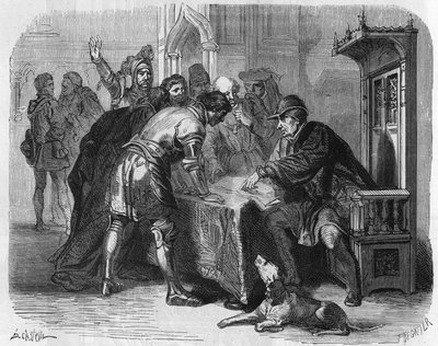 Louis XI, King of France, learning of the death of Charles the Bold on January 7, 1477. Engraving of the 19th century by Unknown artist