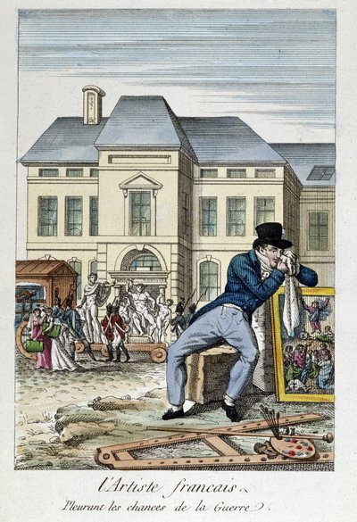 The French artist mourning the chances of war, engraving of the 19th century by Unknown artist