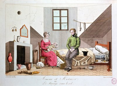 Love and misery or marriage without the ground, poor household, early 19th century by Unknown artist