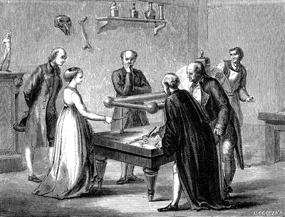 Luigi Galvani discovered in 1780 the irritability of the frog muscle by electricity by Unknown artist