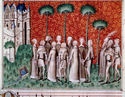 Machaut finding his lady. Miniature from a score in 