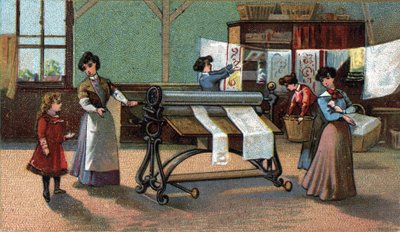 Machine ironator. Chromolithography from the end of the 19th century. by Unknown artist