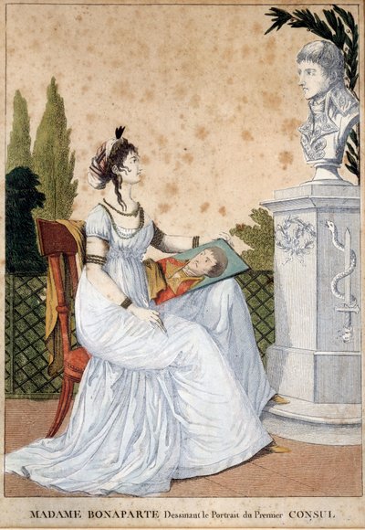 Madame Bonaparte drawing the portrait of First Consul Josephine de Beauharnais in front of the bust of her husband Napoleon Bonaparte by Unknown artist