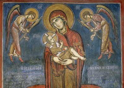 Madonna with Child between Archangels, fresco (1192), Panayia Tou Araka Church (Church of Our Lady of Pea) by Unknown artist