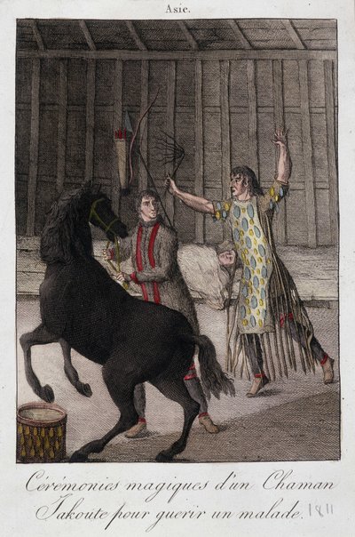 Magical ceremony of a Yakut shaman to heal a sick person (Siberia) - engraving, early 19th century by Unknown artist