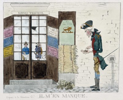 Man without penny in front of the catering shop - engraving by Unknown artist