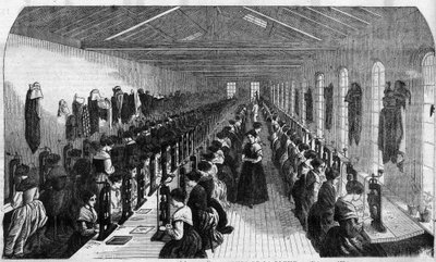 Manufacture of cemented pen: workers during the realization of the pen slot in a plant in Birmingham - Engraving In 