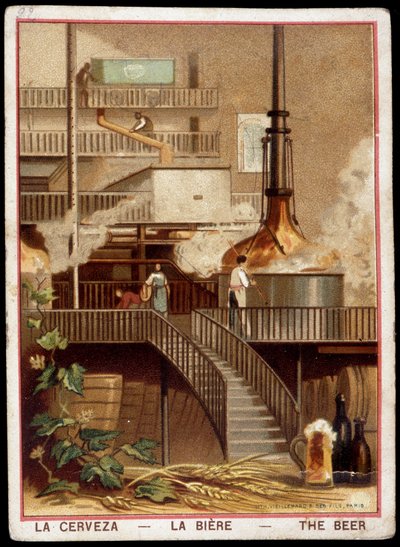 Manufacture of the beer in the 19th century: Brewery - Chromolithography sd. 19th century by Unknown artist