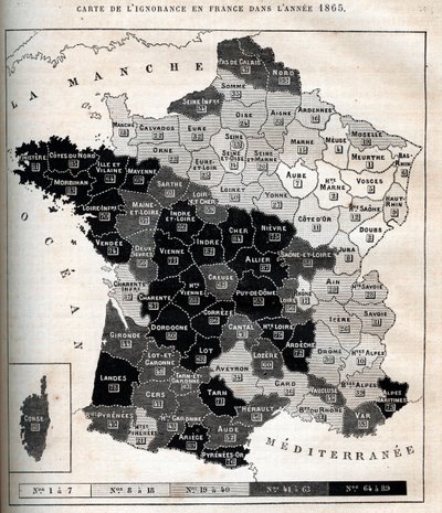 Map of ignorance in France in 1865 by Unknown artist