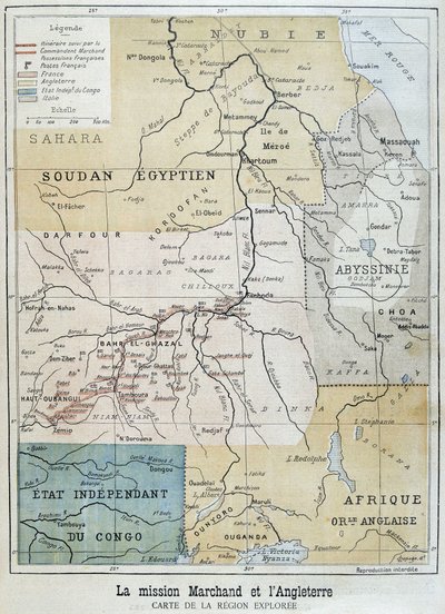 Map of the area explored by the Mission Marchand - in 