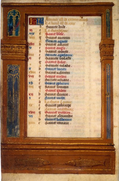 March calendar with the sign of Pisces - Miniature of the Middle Ages by Unknown artist