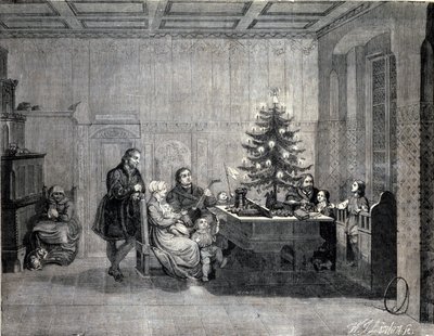 Martin Luther (1483-1546) German religious reformer celebrating Christmas with the family. Engraving of the 19th century by Unknown artist