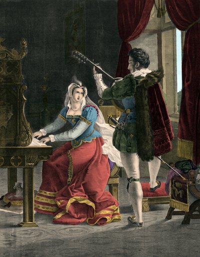 Mary Stuart and David Rizzio - Marie (Mary) I Stuart (1542-1587) with David (Davide) Rizzio by Unknown artist