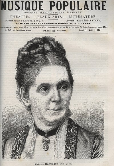 Mathilde Marchesi (1821-1913) German mezzo soprano - engraving in Popular music illustrious weekly newspaper - 1882 by Unknown artist